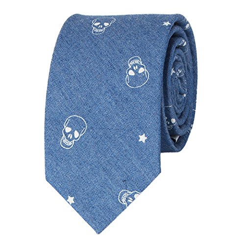 Panegy Algodón Corbata Estrecha con Estampado de Calavera Moda 146cm*6.5cm Accesorio para Hombres Chicos - Azul oscuro