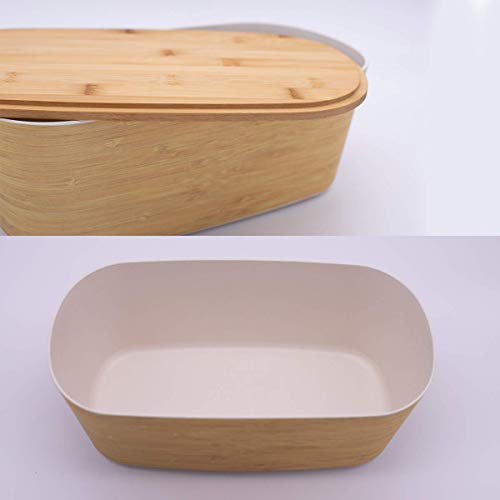 Panera Bambu con Tapa ♻ Panera de Fibra Bambú con Tabla de Cortar (Madera Bamboo) - Caja de Mesa Grande para Guardar Pan - Recipiente Ecologico para Barras - Rectangular Original - Eco, Sin BPA -35 cm