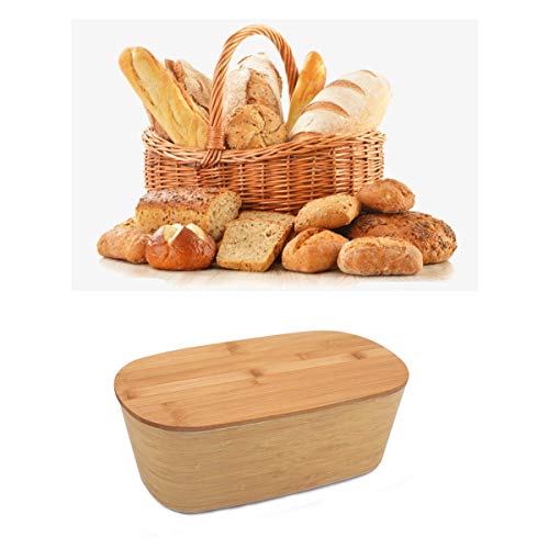 Panera Bambu con Tapa ♻ Panera de Fibra Bambú con Tabla de Cortar (Madera Bamboo) - Caja de Mesa Grande para Guardar Pan - Recipiente Ecologico para Barras - Rectangular Original - Eco, Sin BPA -35 cm