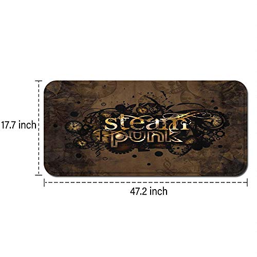 PANILUR Alfombras para Cocina Baño de Cocina Absorbente Alfombrilla，Marrón Resumen Steam Punk Símbolo Signo Envejecido Reloj Otoño，para Dormitorio Baño Antideslizantes Lavables