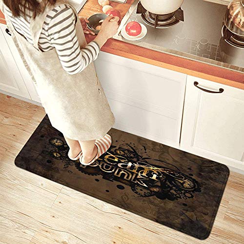 PANILUR Alfombras para Cocina Baño de Cocina Absorbente Alfombrilla，Marrón Resumen Steam Punk Símbolo Signo Envejecido Reloj Otoño，para Dormitorio Baño Antideslizantes Lavables