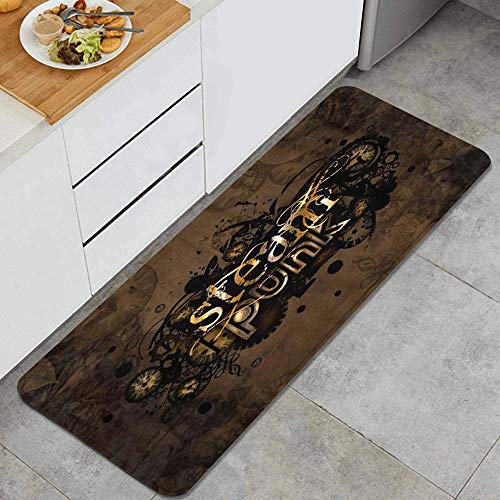 PANILUR Alfombras para Cocina Baño de Cocina Absorbente Alfombrilla，Marrón Resumen Steam Punk Símbolo Signo Envejecido Reloj Otoño，para Dormitorio Baño Antideslizantes Lavables