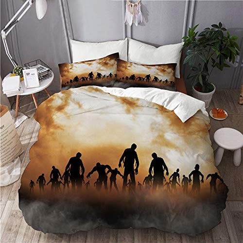 PANILUR Bedding Juego，Zombies Dead Men Walking Body y The Doom Mist at Night Sky Haunted ThemeFunda de Nórdico Fundas de Almohada 140x200cm +2（50x80cm）