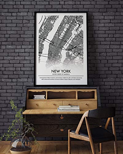 Panorama Póster Mapa Nueva York Personalizado 35x50cm - Impreso en Papel 250gr - Póster Mapa Ciudad - Láminas para Enmarcar - Regalo Personalizado Original - Cuadro Personalizado