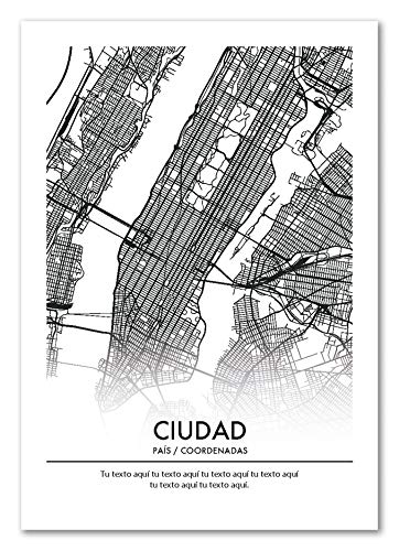 Panorama Póster Mapa Nueva York Personalizado 35x50cm - Impreso en Papel 250gr - Póster Mapa Ciudad - Láminas para Enmarcar - Regalo Personalizado Original - Cuadro Personalizado