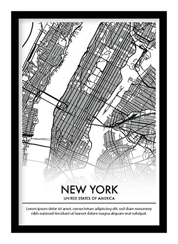 Panorama Póster Mapa Nueva York Personalizado 35x50cm - Impreso en Papel 250gr - Póster Mapa Ciudad - Láminas para Enmarcar - Regalo Personalizado Original - Cuadro Personalizado