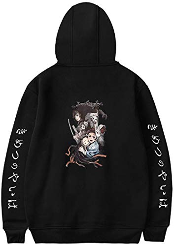 PANOZON Sudadera Hombre Demon Slayer Impresión de Espada Mata-Demonios Hoodie de Anime con Capucha (S, A-Negro 66-1)