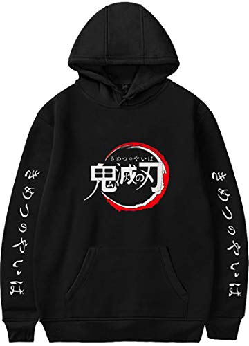 PANOZON Sudadera Hombre Demon Slayer Impresión de Espada Mata-Demonios Hoodie de Anime con Capucha (S, A-Negro 66-1)