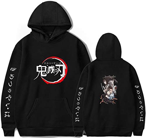 PANOZON Sudadera Hombre Demon Slayer Impresión de Espada Mata-Demonios Hoodie de Anime con Capucha (S, A-Negro 66-1)