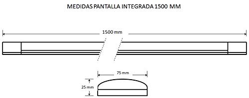 Pantalla 60cm 18w. Color Blanco frio (6500K). Tubo led integrado T8 equivalente a 2 tubos fluorescentes o Led 1700lm. Regleta led slim. (Blanco Frio (6500K), 150 cm)