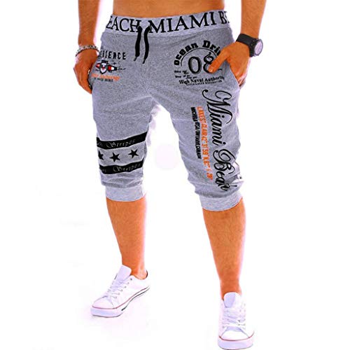 Pantalones Cortos Hombre Verano 2019 Nuevo SHOBDW Casual Impresión de Letras Pantalones Hombre Chandal Cordón Elástico Pantalones Cortos Hombre Deporte con Bolsillos Tallas Grandes(Gris,XXL)