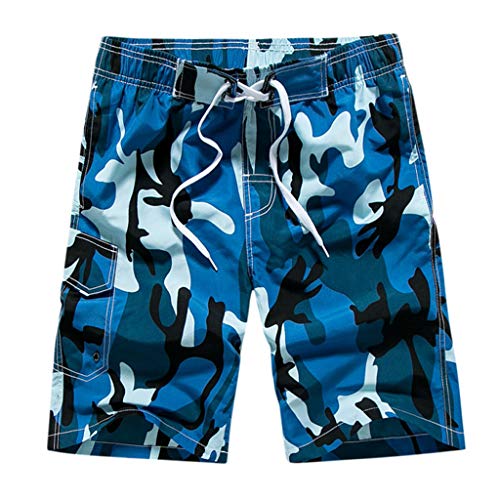 Pantalones Cortos Hombre Verano 2019 Nuevo SHOBDW Tallas Grandes Pantalones de Playa Bañador Cordón Suelto Pantalones Hombre Camuflaje Casual Pantalones Cortos Hombre Deporte(Azul,3XL)