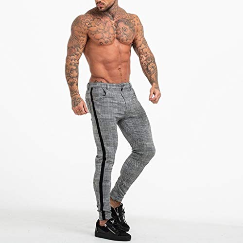 Pantalones de Hombre Casuales Deporte Pantalón De Chándal Jogger Impresión a Cuadros Cintura Flexible Pantalones Largos con Efecto Lavado y cómodo para Hombre riou