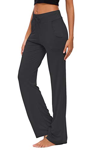 Pantalones De Yoga para Mujer con Bolsillos Cordón De Pierna Ancha Salón Recto Suelto Pantalones De Entrenamiento De Entrenamiento Pantalones De Chándal Casuales Activos (Negro, XL)