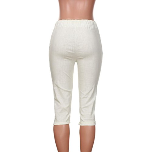 PAOLIAN Pantalones Corta para Mujer Verano 2018 Casual Negocios Pantalones de Vestir Sólido Fiesta Cintura Alta Palazzo Pantalon Pinzas Mujer Lino 3/4 Pretina Elástica Tallas Grandes (4XL, Beige)