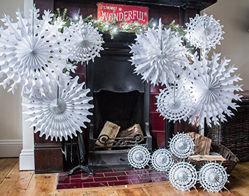 Papel blanco tradicional de los copos de nieve de Navidad - Lote de 12