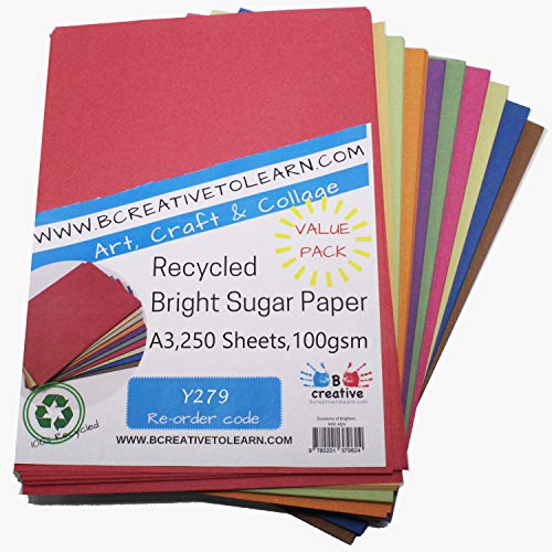 Papel de azúcar reciclado A3 de 10 colores, 100 g/m², 250 hojas por BCreative ®