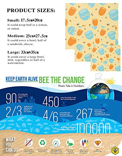 Papel de Cera, Envolturas de Cera de Abeja Reusables de Lyeiaa, Envolturas de Alimentos Reutilizables, Juego de 3 en Varios Tamaños