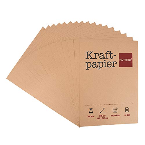 Papel de estraza, 50 hojas, DIN A5, cartón natural, alta calidad, marrón natural, de 260 g, de calidad