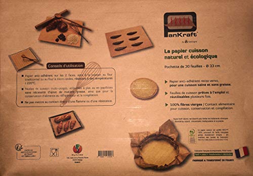 Papel de Horno ecológico - Natural, sin blanquear - Calidad Profesional - Forma Redonda - Diámetro de 33 cm - Pack de 30 Hojas