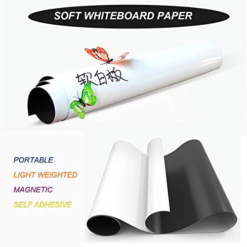 Papel de pizarra blanca gruesa Etiqueta adhesiva de borrado en seco magnética 180x100cm 71x39"Tablero blanco suave Pelar y pegar Autoadhesivo en la pared Bloc de notas