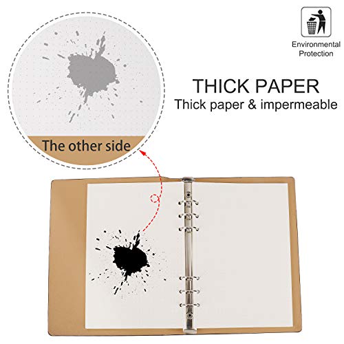 Papel de Recambio A5 Hojas de Recambio Papel de Punto A5 con 6 Anillas para Agenda Filofax Bullet 180 Hojas/360 Páginas