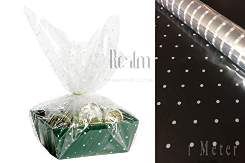 Papel de regalo de celofán transparente con lunares blancos para boda, cumpleaños, cestas, 2 Meter