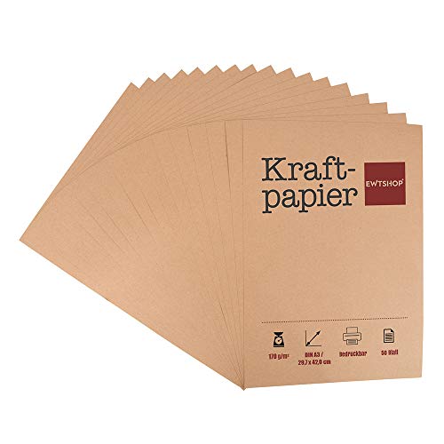 Papel kraft, 50 hojas, DIN A3, cartón natural, alta calidad, Brown Natural Craft Card, cartón kraft 170 g calidad