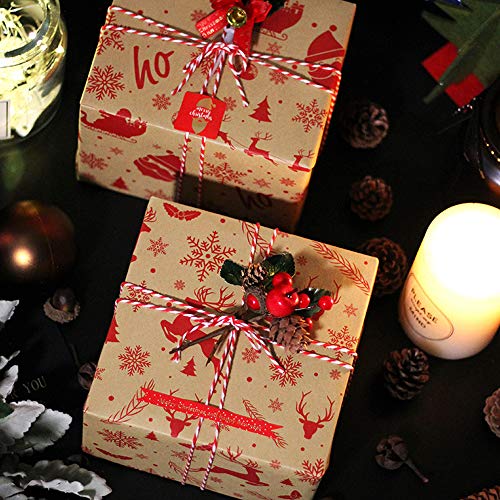 Papel kraft para envolver Navidad, 10 hojas de papel para envolver regalos, surtido, rollo de papel para envolver reciclable, para regalo de fiesta navideña, 50x70 cm brown,red