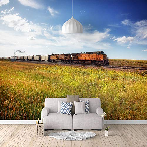 Papel Pintado 3D Murales - Tren De Campo De Arroz - Fotomurales Para Salón Natural Landscape Foto Mural Pared, Dormitorio Corredor Oficina Moderno Mural 400X280Cm