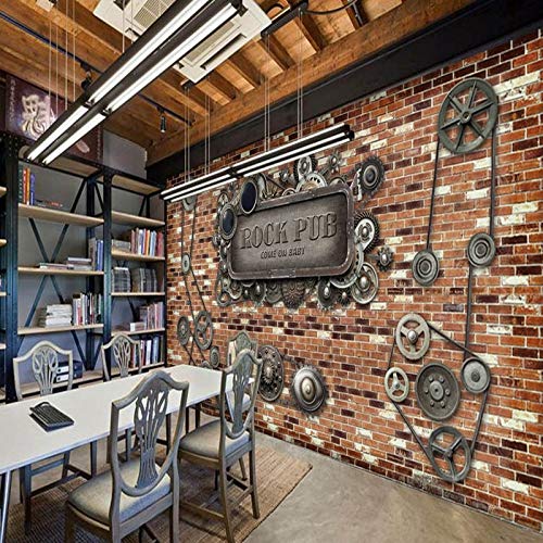 Papel pintado 3D pared moderno Papel tapiz fotográfico Europeo americano pared de ladrillo maquinaria industrial engranaje barra cafetería pared posterior personalizado mural papel tapiz