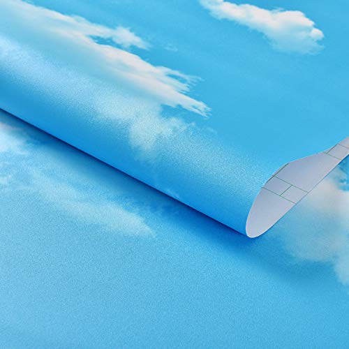 Papel pintado autoadhesivo Papel tapiz autoadhesivo cielo azul y nubes blancas papel tapiz impermeable pared de la sala 3d pegatinas de pared sólidas 60 x 100 cm