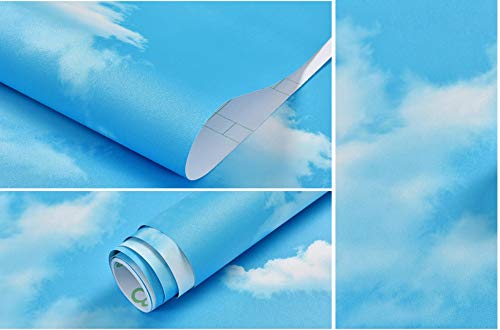 Papel pintado autoadhesivo Papel tapiz autoadhesivo cielo azul y nubes blancas papel tapiz impermeable pared de la sala 3d pegatinas de pared sólidas 60 x 100 cm