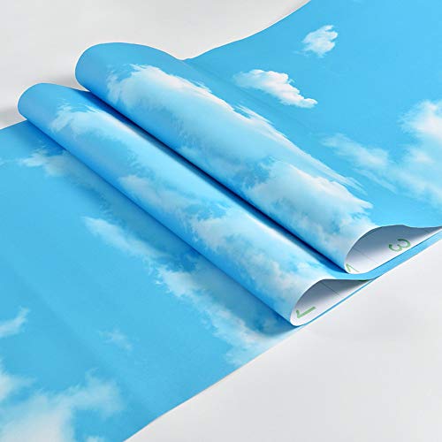 Papel pintado autoadhesivo Papel tapiz autoadhesivo cielo azul y nubes blancas papel tapiz impermeable pared de la sala 3d pegatinas de pared sólidas 60 x 100 cm