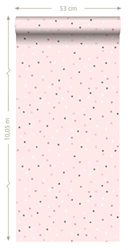 papel pintado puntos lunares rosa y gris cálido - 139051 - de ESTAhome.nl