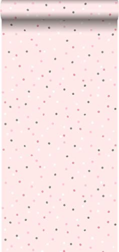 papel pintado puntos lunares rosa y gris cálido - 139051 - de ESTAhome.nl