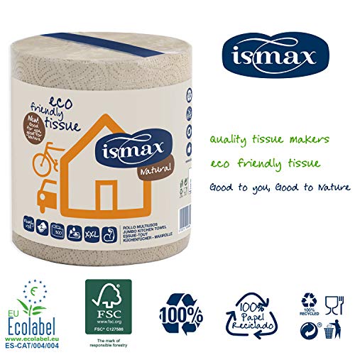 Papel Secamanos Cocina Rollo Multiusos Pack 8 unidades 69 metros Eco Reciclado 300 servicios - 2 Capas Bobina Absorbente Ecologico EXTRA XXL