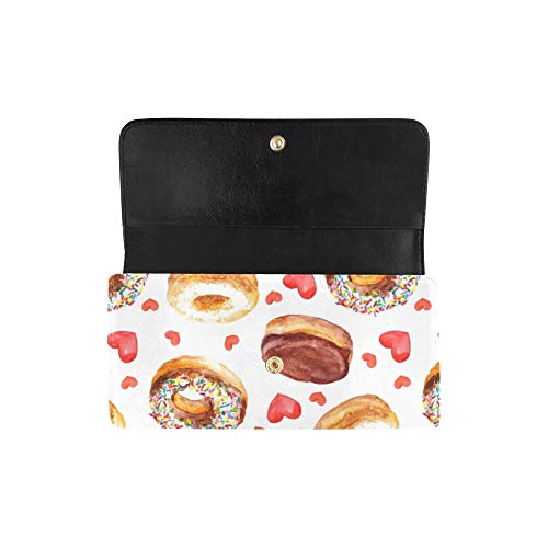 Papel Tapiz Personalizado único Donut Cakes Hearts Women Trifold Wallet Long Purse Credit Card Holder Case Bolso