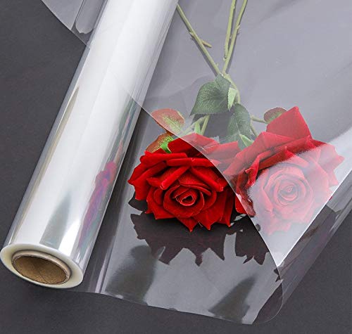 Papel Transparante de Regalo, Rollo de Celofán de 20m x 80cm para Floristerías Navidad, Envoltura de Flores, Cestas y Regalos