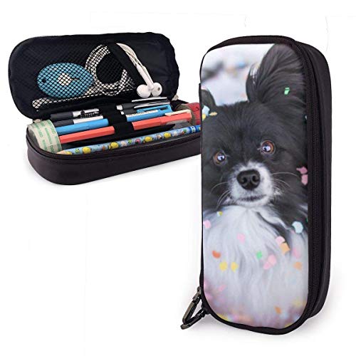 Papel triturado de colores con estuche de cuero de PU para perro, bolsa de bolígrafo de gran capacidad, organizadores de papelería duraderos con doble cremallera