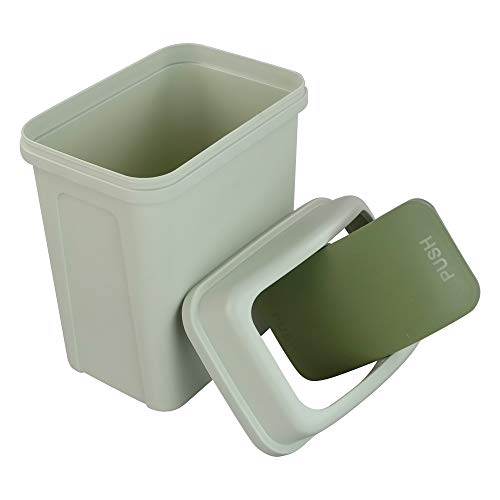 Papelera de basura pequeña de 7 litros con tapa basculante, cubo de basura de plástico, color verde