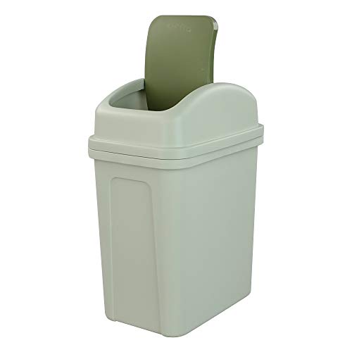 Papelera de basura pequeña de 7 litros con tapa basculante, cubo de basura de plástico, color verde