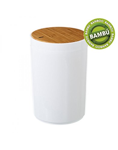 Papelera para baño de Poliestireno, tapa en Madera de Bambú Natural.