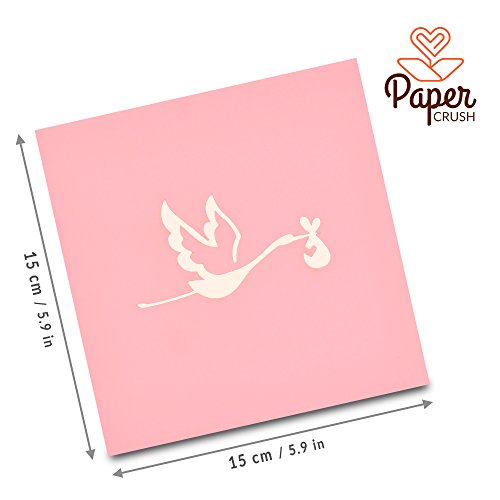 PaperCrush® - Tarjeta pop-up para nacimiento de bebé y niña en 3D, tarjeta de felicitación para nacimiento de la hija, tarjeta de felicitación hecha a mano, tarjeta postal con cigüeñal