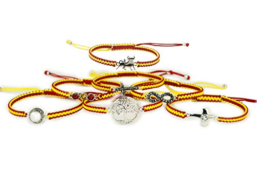 PAPOLY Pulseras ESPAÑA, Macramé Hecha A Mano Detalle de Plata DE Ley 925, Swarovski® Varios diseños y Colores Bandera DE ESPAÑA (Incluye Bolsa de Regalo)