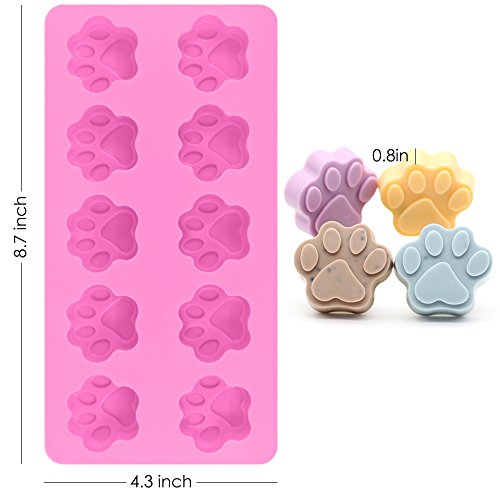 Paquete 3 Moldes de Silicona Bandejas de Hielo con la pata del Perro de Perrito y la Forma del Hueso, FineGood Reutilizable para Hornear Bicarbonato de Caramelo de Chocolate - Rosa, Rojo, Púrpura