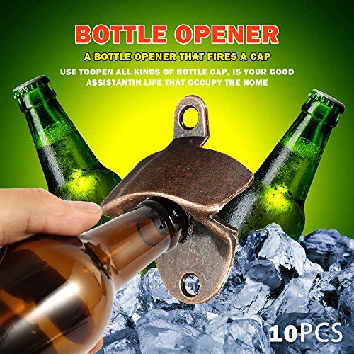 Paquete de 10 abridores de botellas de bronce vintage para cerveza y refrescos rústicos con tornillos a juego para barman, cafetería, bares, restaurante