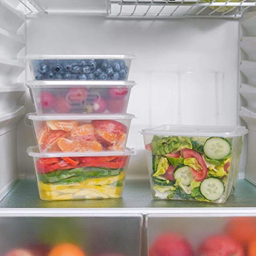 Paquete de 10 recipientes rectangulares de plástico para alimentos, con tapas, a prueba de fugas, sin BPA, aptos para microondas, frigorífico y congelador, reciclables, lavables, 500 ml