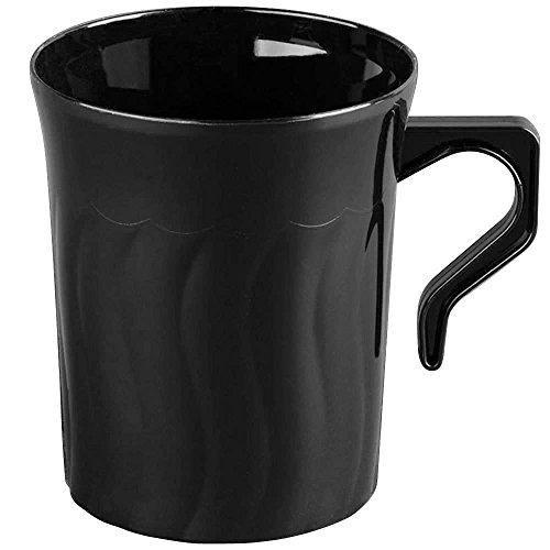 Paquete de 16 tazas de café de plástico duro elegante, 220 ml, color negro