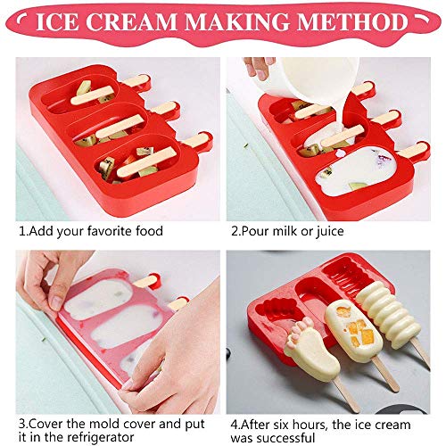 Paquete de 2 helados de silicona Homgaty con tapas Cute Ice Pop Makers Ice Lolly Model Set para niños bebé (con 100 palitos de madera y 20 bolsas transparentes)